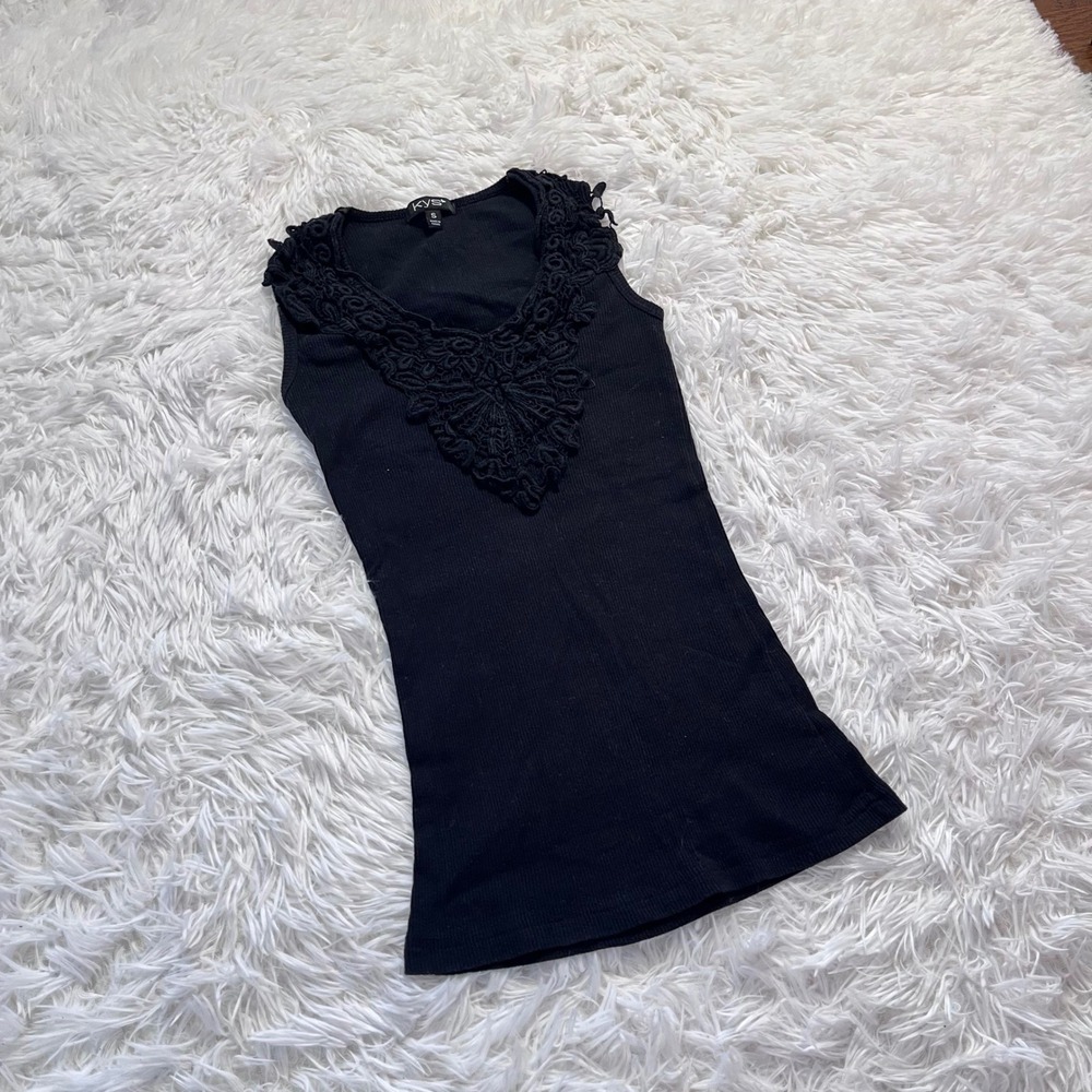 y2k black floral lace panel tank top small - Picture 2 of 8